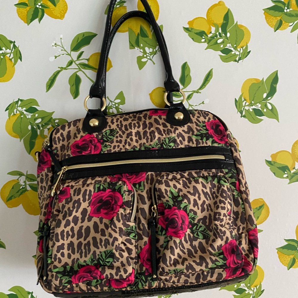 Betsey Johnson Pink and Brown Floral Leopard Tote